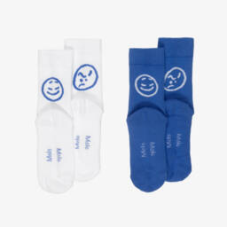 Molo-Blue & White Ribbed Cotton Feelings Socks (2 Pack) | Childrensalon