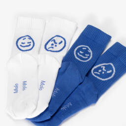 Molo-Blue & White Ribbed Cotton Feelings Socks (2 Pack) | Childrensalon