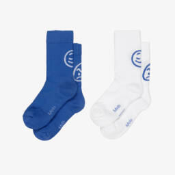 Molo-Blue & White Ribbed Cotton Feelings Socks (2 Pack) | Childrensalon