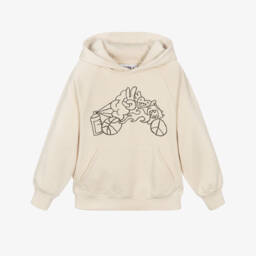 Molo-Boys Beige Cotton Hoodie with Graffiti Embroidery | Childrensalon