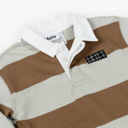 Molo-Boys Beige & Grey Stripe Rugby Shirt | Childrensalon