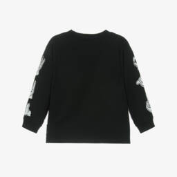 Molo-Boys Black Cotton Long-Sleeve Top with Hand Gestures | Childrensalon