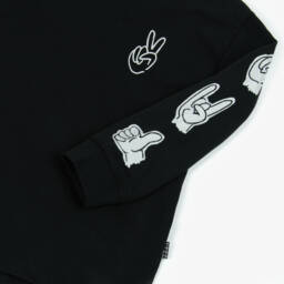Molo-Boys Black Cotton Long-Sleeve Top with Hand Gestures | Childrensalon