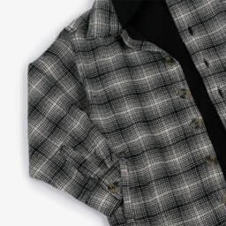Molo-Boys Black & Grey Checked Cotton Shacket with Hood | Childrensalon