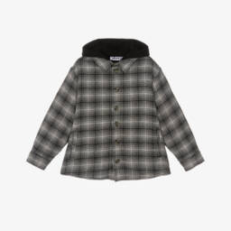 Molo-Boys Black & Grey Checked Cotton Shacket with Hood | Childrensalon
