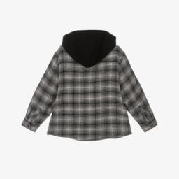Molo-Boys Black & Grey Checked Cotton Shacket with Hood | Childrensalon