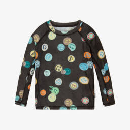 Boys Black Smiling Face Sun Protective Top (UPF50+)