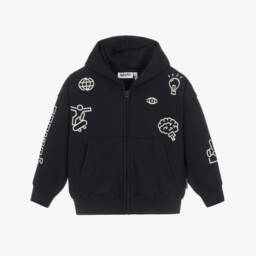 Boys Black Zip-Up Top with Printed Graphics