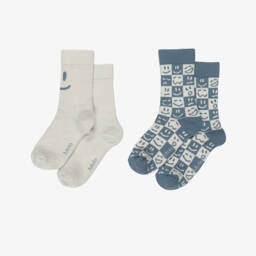 Molo-Boys Blue & Grey Ribbed Cotton Socks (2 Pack) | Childrensalon