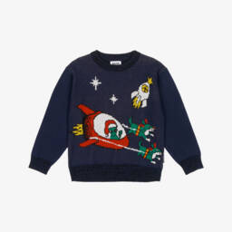Molo-Boys Blue Knitted Space-mas Sweater | Childrensalon