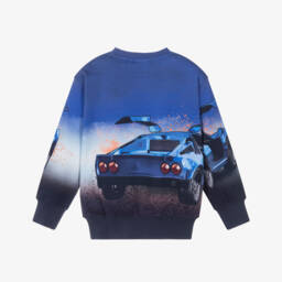 Molo-Boys Blue Organic Cotton Car Graphic Sweatshirt | Childrensalon