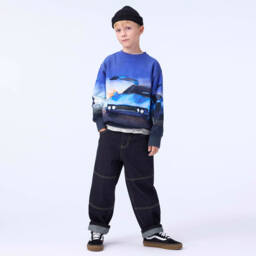 Molo-Boys Blue Organic Cotton Car Graphic Sweatshirt | Childrensalon