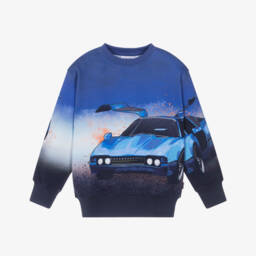 Molo-Boys Blue Organic Cotton Car Graphic Sweatshirt | Childrensalon
