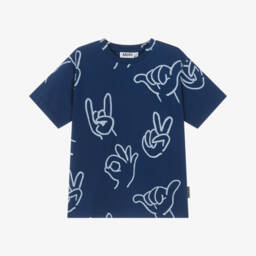 Molo-Boys Blue Organic Cotton Positive Hands T-Shirt | Childrensalon