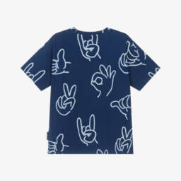 Molo-Boys Blue Organic Cotton Positive Hands T-Shirt | Childrensalon
