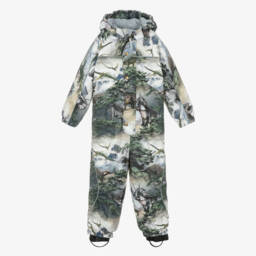 Boys Grey & Green Dinosaur Print Snowsuit
