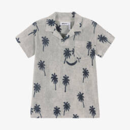 Boys Grey Palm Tree Cotton Towelling Polo Shirt