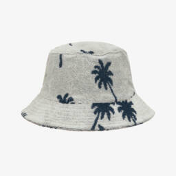 Boys Grey Palm Tree Towelling Bucket Hat