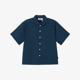 Boys Navy Blue Organic Cotton Seersucker Shirt