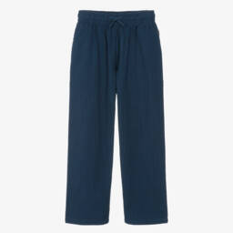 Boys Navy Blue Organic Cotton Seersucker Trousers
