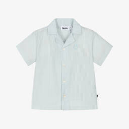 Boys Pale Blue & White Striped Cotton Seersucker Shirt
