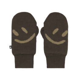 Brown Knitted Smiling Face Mittens