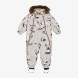 Molo-Girls Beige Bunny Rabbit Snowsuit | Childrensalon