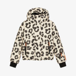 Girls Beige Leopard Print Puffer Technical Ski Jacket