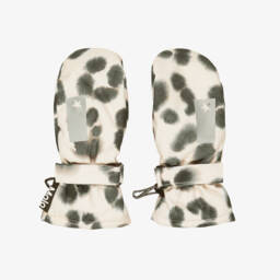 Girls Beige Leopard Print Ski Gloves