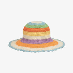 Girls Beige & Orange Stripe Straw Hat