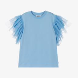Molo-Girls Blue Cotton & Tulle T-Shirt | Childrensalon