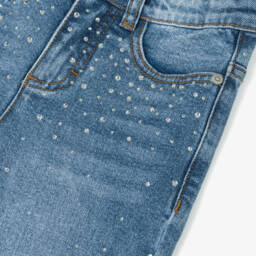Molo-Girls Blue Flared Slim Fit Rhinestone Denim Jeans | Childrensalon