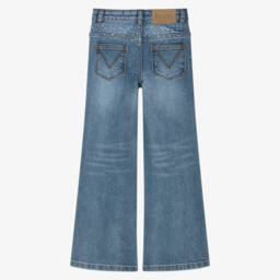 Molo-Girls Blue Flared Slim Fit Rhinestone Denim Jeans | Childrensalon