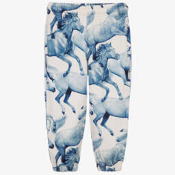 Girls Blue Horse Print Joggers in Organic Cotton