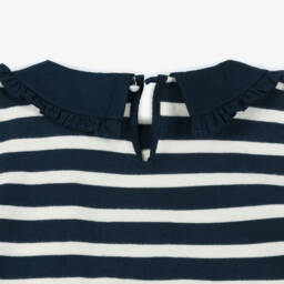 Molo-Girls Blue & Ivory Striped Organic Cotton Top | Childrensalon
