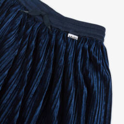 Molo-Girls Blue Pleated Velour Skirt | Childrensalon