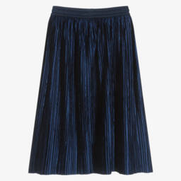 Molo-Girls Blue Pleated Velour Skirt | Childrensalon