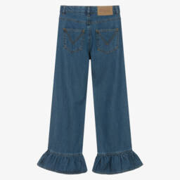 Molo-Girls Blue Ruffle Cuff Tencel Denim Jeans | Childrensalon