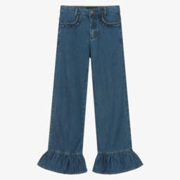Molo-Girls Blue Ruffle Cuff Tencel Denim Jeans | Childrensalon