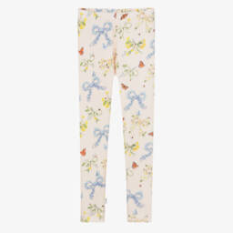 Girls Blush Pink Floral Bow Organic Cotton Leggings