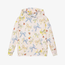 Girls Blush Pink Floral Bows Organic Cotton Hoodie