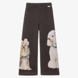 Girls Brown Poodle Print Joggers in Organic Cotton