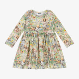 Molo-Girls Green Floral Cotton Dress | Childrensalon