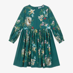 Molo-Girls Green Floral Print Cotton Twill Dress | Childrensalon