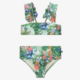 Molo-Girls Green Tropical Print Bikini (UPF50+) | Childrensalon