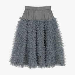 Molo-Girls Grey Tulle Ruffled Midi Skirt | Childrensalon