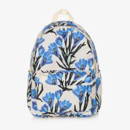 Girls Ivory & Blue Crocus Print Canvas Backpack (42cm)