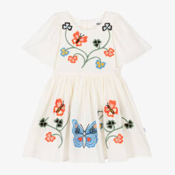 Платье кремовое из хлопка с вышитыми бабочками для девочек