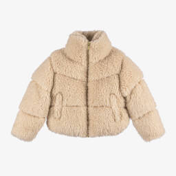 Girls Ivory Faux Fur Jacket