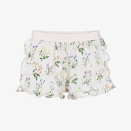 Girls Ivory Floral Print Organic Cotton Jersey Shorts